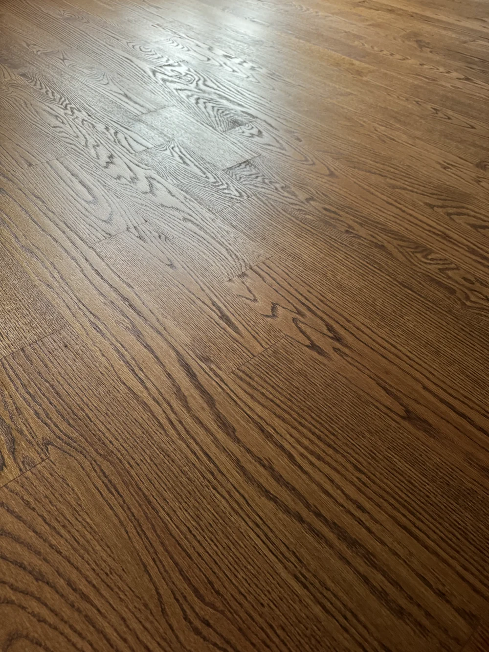 Oak floor where new boards meet the existing floor without a visible seam, Charlotte NC
